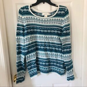 H&M snowflake knit blue Fair isle winter crewneck alpaca cotton sweater SZ small